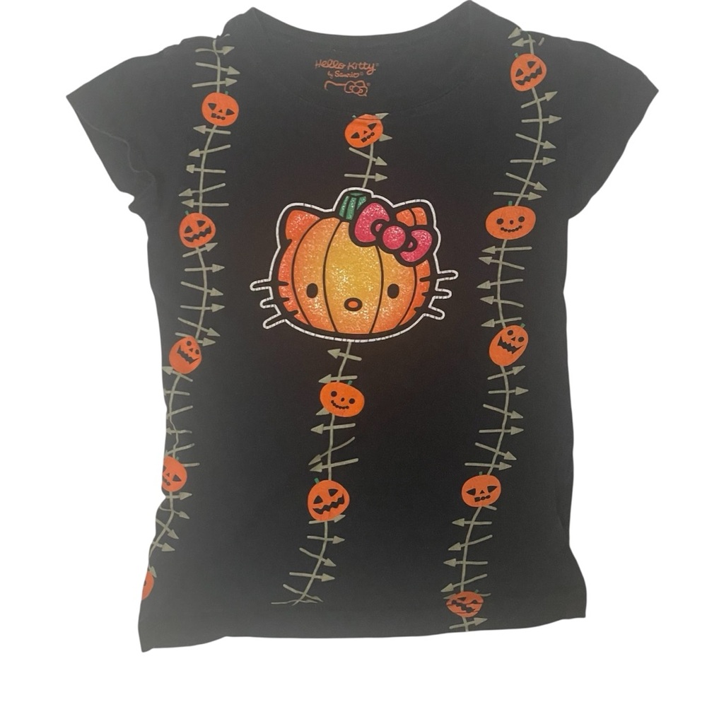 ☀️Sanrio Hello Kitty Black Tee with Pumpkin Halloween Girl’s Small